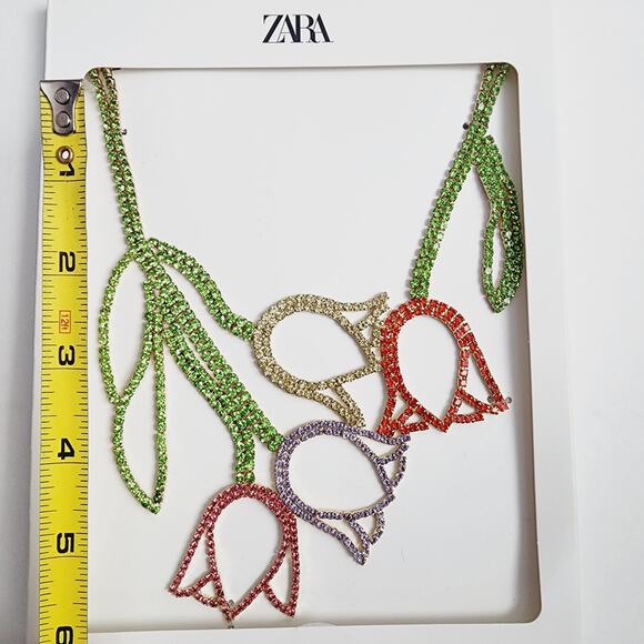 Zara Tulip Flower Multi-Color Rhinestone Necklace - Picture 3 of 4